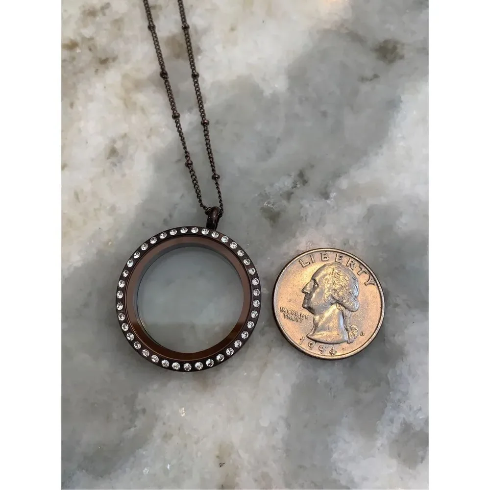 Brown Locket surrounded by Crystals and matching Chain #chocolate brown locket